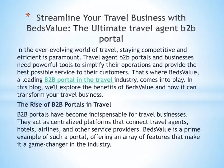 streamline your travel business with bedsvalue the ultimate travel agent b2b portal