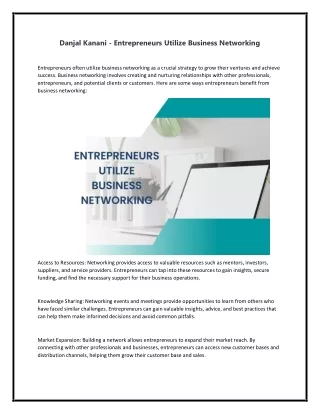 Danjal Kanani - Entrepreneurs Utilize Business Networking