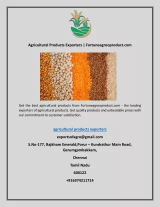 Agricultural Products Exporters | Fortuneagrooproduct.com