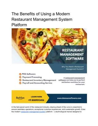 The Benefits of Using a Modern Restaurant Management System Platform