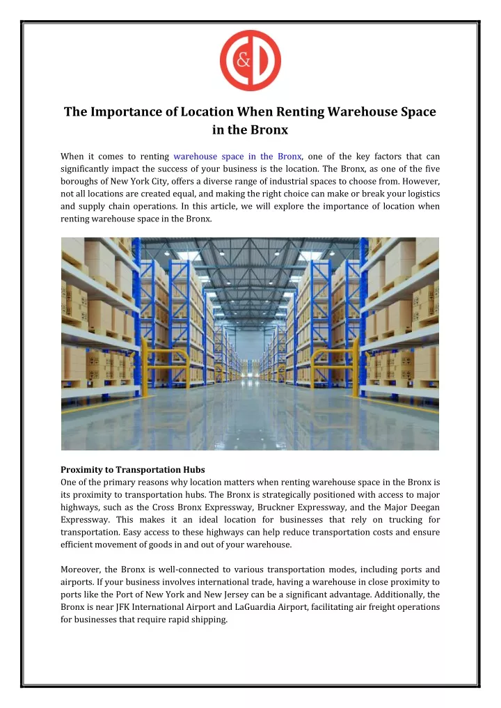 the importance of location when renting warehouse