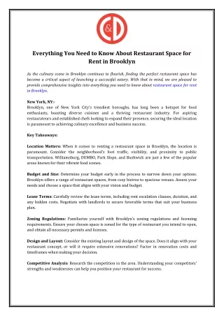 Everything You Need to Know About Restaurant Space for Rent in Brooklyn