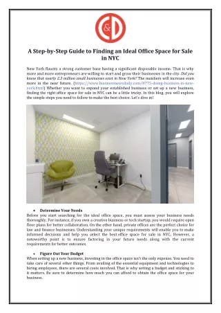 A Step-by-Step Guide to Finding an Ideal Office Space for Sale in NYC