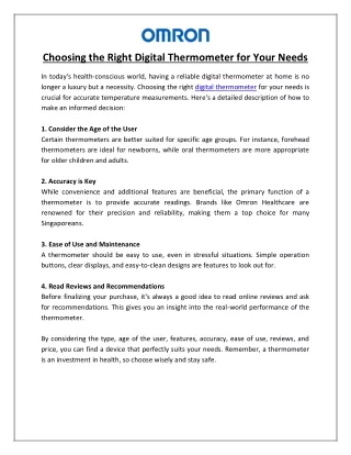 Choosing the Right Digital Thermometer for Your Needs