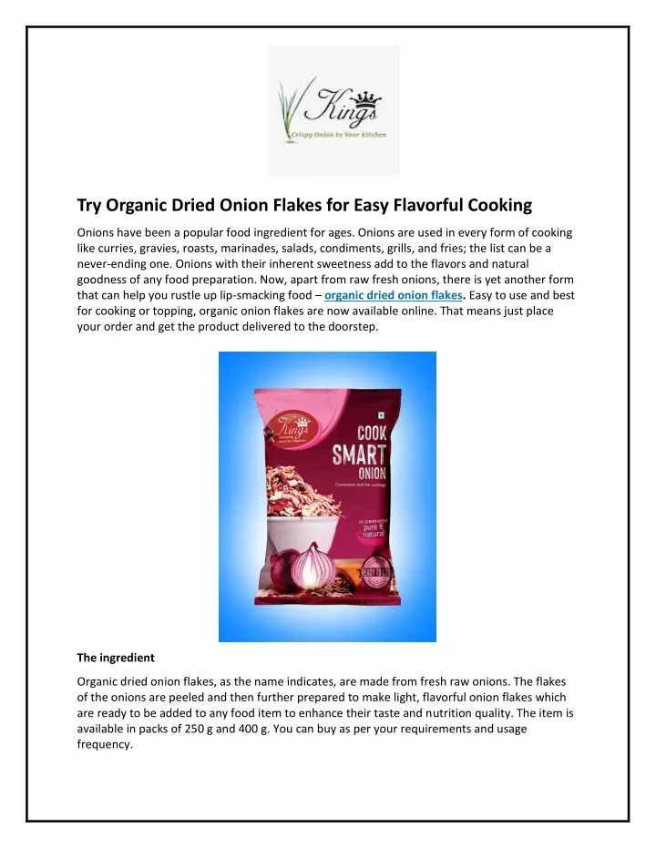 try organic dried onion flakes for easy flavorful