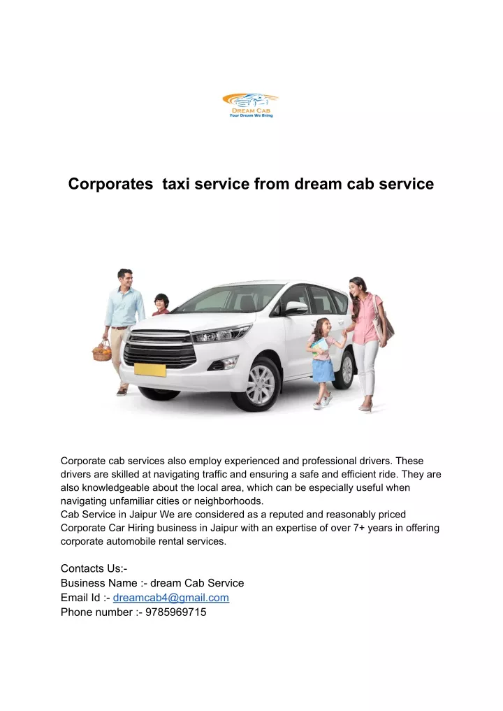 corporates taxi service from dream cab service