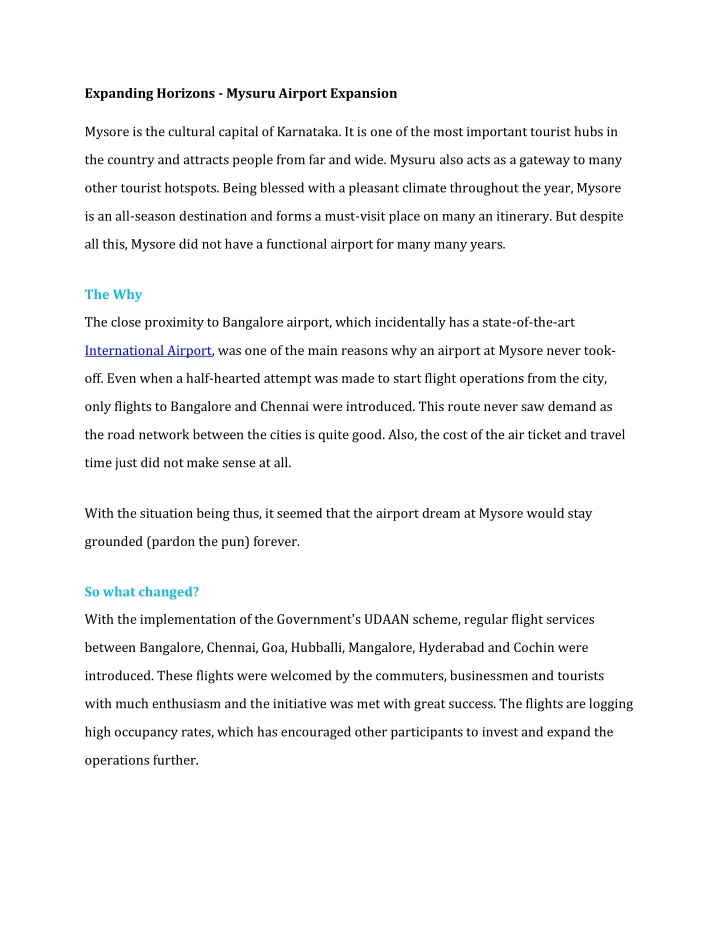 expanding horizons mysuru airport expansion