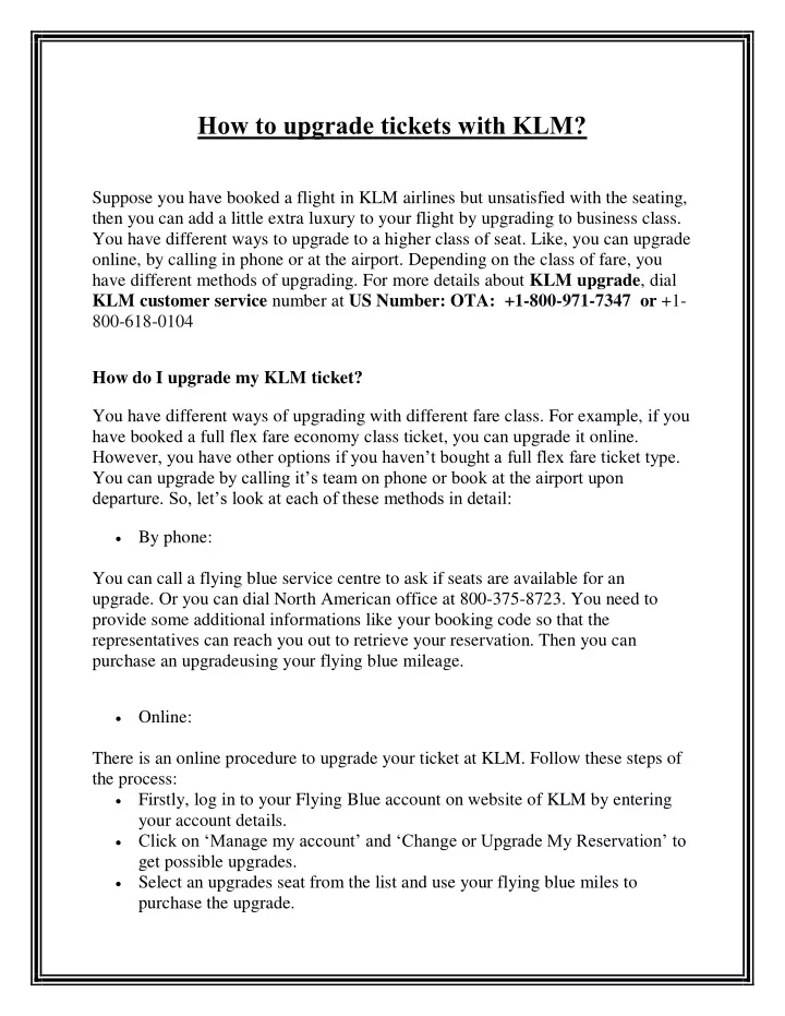how to upgrade tickets with klm