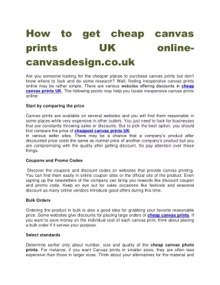 How to get cheap canvas prints UK online-canvasdesign.co.uk