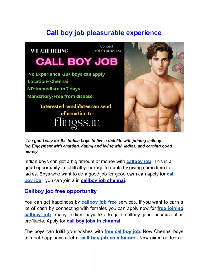 call boy job pleasurable experience