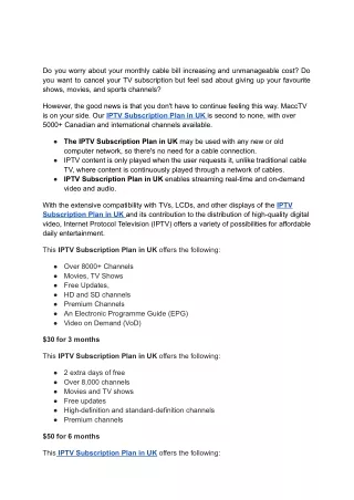 IPTV Subscription Plan in UK