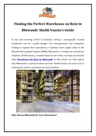 Finding the Perfect Warehouse on Rent in Bhiwandi Shubh Vaastu's Guide
