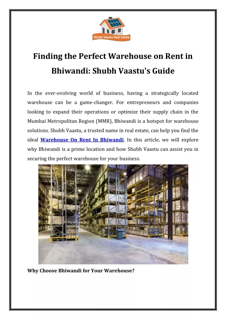 finding the perfect warehouse on rent in