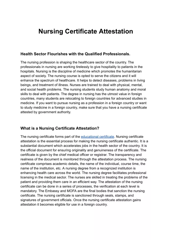 nursing certificate attestation