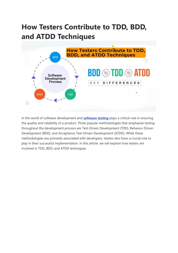 how testers contribute to tdd bdd and atdd