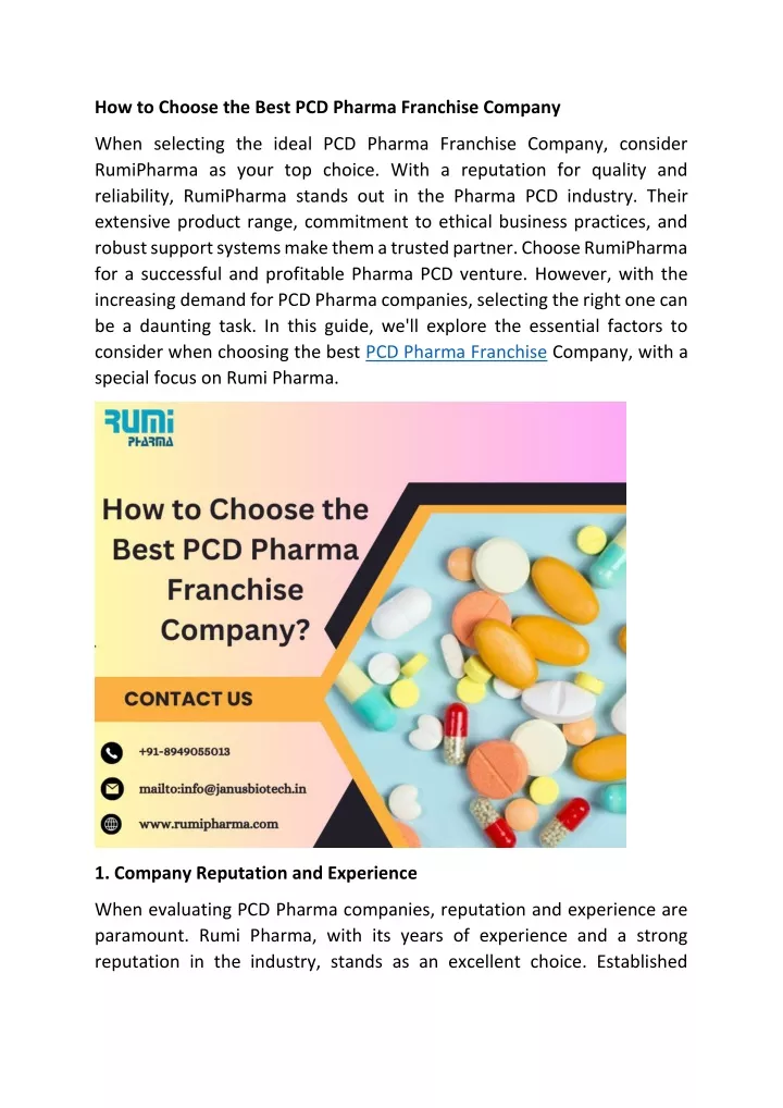 how to choose the best pcd pharma franchise
