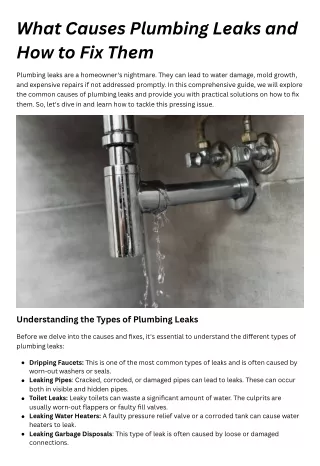 What Causes Plumbing Leaks and How to Fix Them
