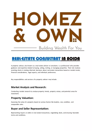 REALESTATE CONSULTANT IN NOIDA/Homez&Own