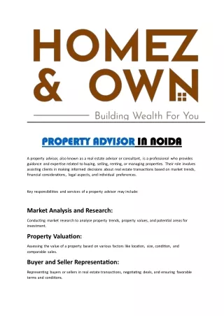 PROPERTY ADVISOR IN NOIDA/Homez&Own