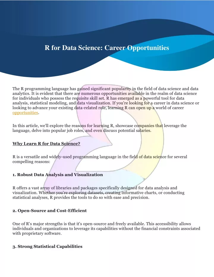 r for data science career opportunities