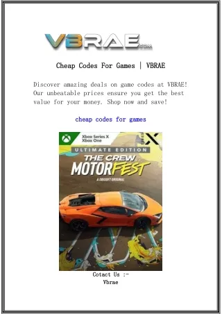 Cheap Codes For Games   VBRAE