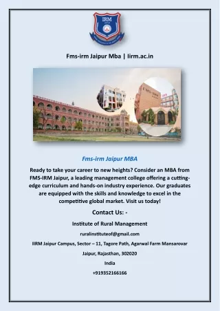 Fms-irm Jaipur Mba | Iirm.ac.in