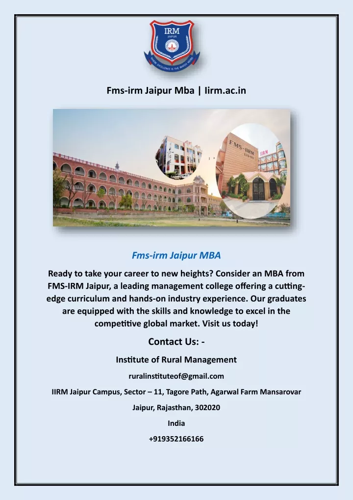 fms irm jaipur mba iirm ac in