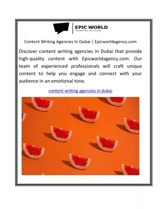 Content Writing Agencies In Dubai  Epicworldagency