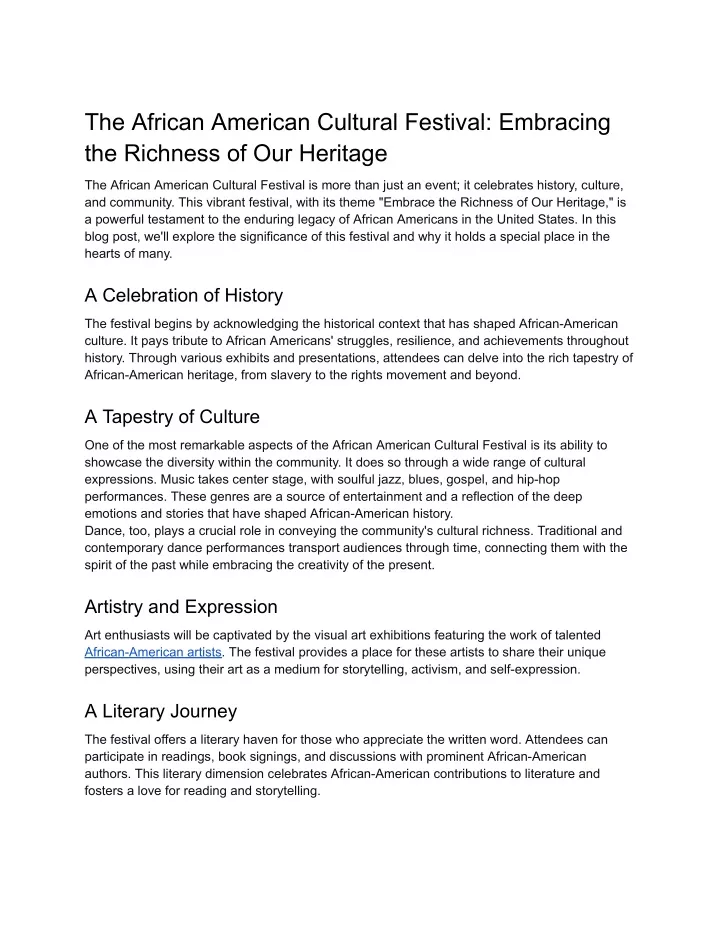 the african american cultural festival embracing