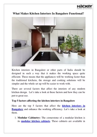 What Makes Kitchen Interiors In Bangalore Functional?