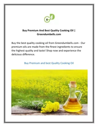 Buy Premium And Best Quality Cooking Oil Greendumbells