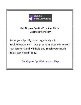 Get Organic Spotify Premium Plays Bookfollowers.com