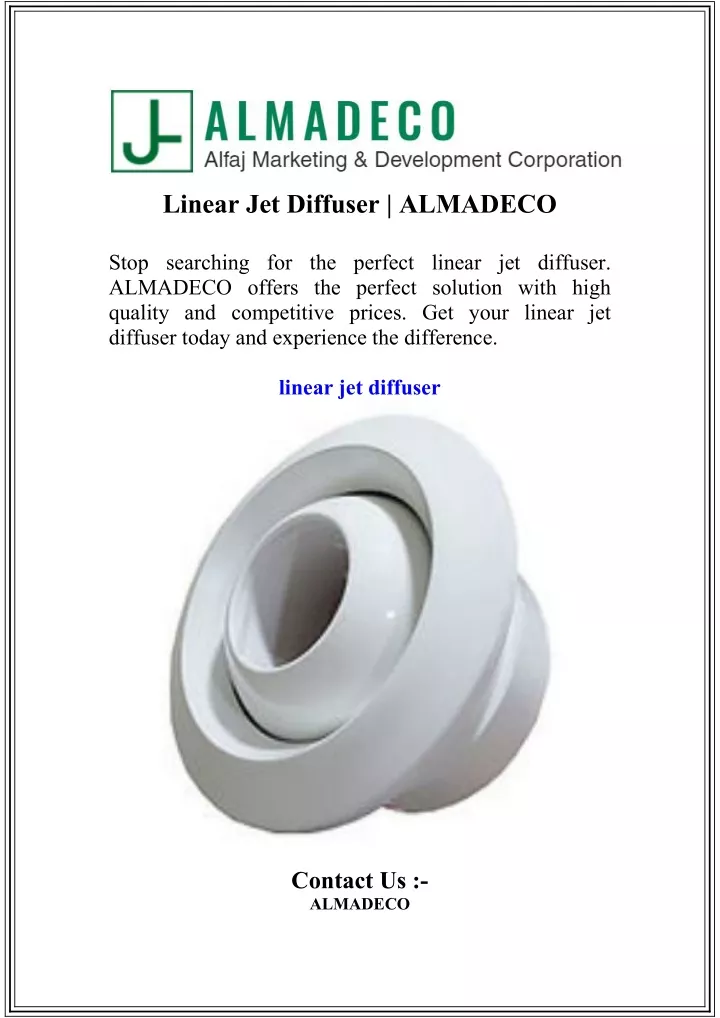 linear jet diffuser almadeco