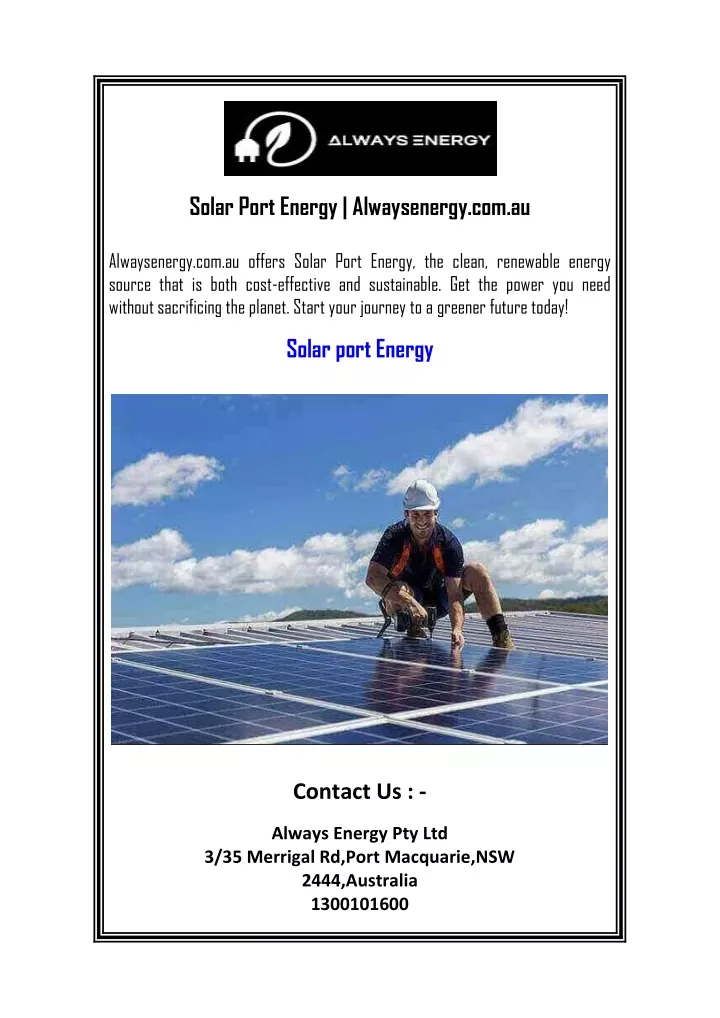 solar portenergy alwaysenergy com au