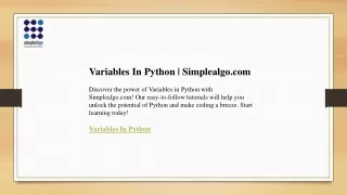 Variables In Python  Simplealgo.com