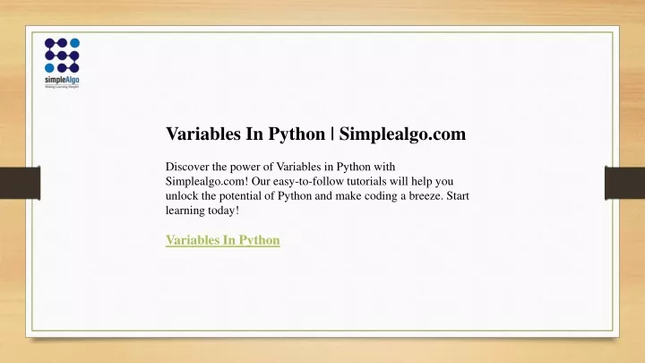 variables in python simplealgo com discover