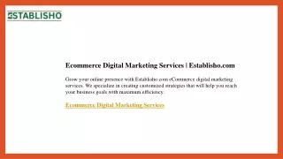 Ecommerce Digital Marketing Services  Establisho.com