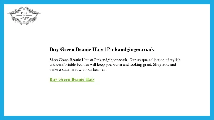 buy green beanie hats pinkandginger co uk shop