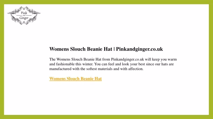 womens slouch beanie hat pinkandginger