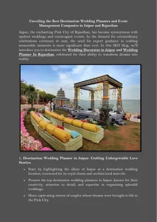Unveiling the Best Destination Wedding Planners and Event Management Companies in Jaipur and Rajasthan