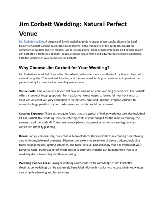Jim Corbett Wedding: Natural Perfect Venue