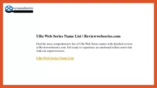 Ullu Web Series Name List  Reviewwebseries.com