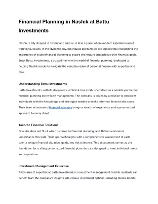 Financial Planning in Nashik at Battu Investments