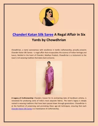 Chanderi Katan Silk Sarees A Regal Affair in Six Yards by Chowdhrian
