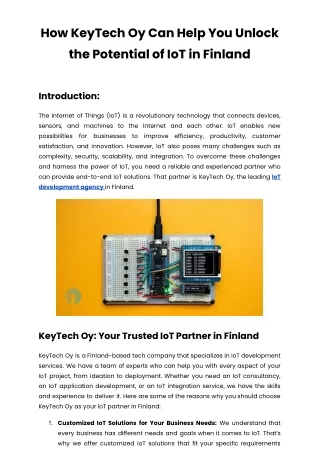 How KeyTech Oy Can Help You Unlock the Potential of IoT in Finland