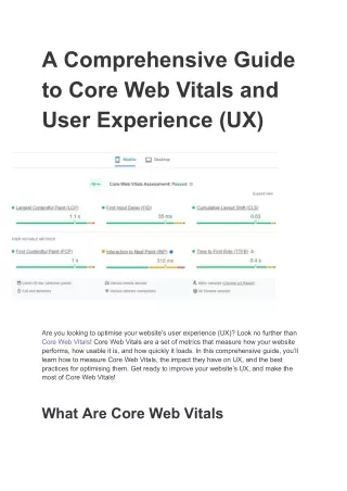 A Comprehensive Guide to Core Web Vitals and User Experience (UX)