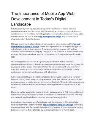 The Importance of Mobile App Web Development in Today's Digital Landscape