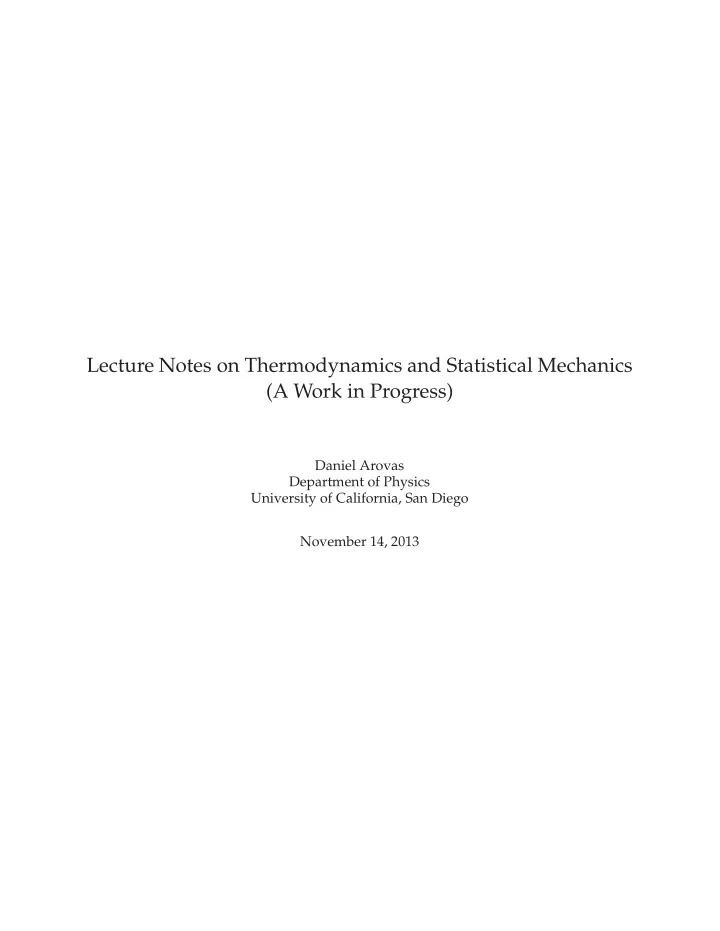 lecture notes on thermodynamics and statistical