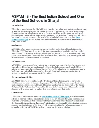 ASPAM IIS - The Best Indian School and One of the Best Schools in Sharjah