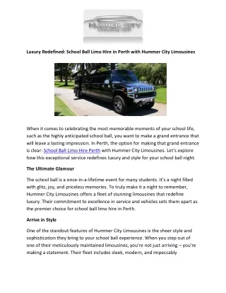 Luxury Redefined: School Ball Limo Hire in Perth with Hummer City Limousines